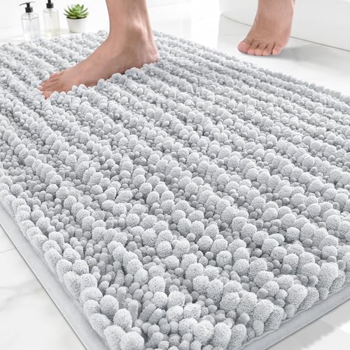 Yimobra Bathroom Rugs Non Slip Washable - Ultra Soft Absorbent Chenille Bath Mat, Quick Dry Shaggy Floor Carpet for Tub Shower, Silver Home Decor Accessories, 24x17 Inch - color: Silver, size: 24" X 17"