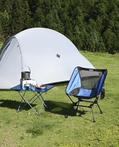 iClimb Ultralight Compact Camping Folding Beach Chair with Anti-Sinking Large Feet and Back Support Webbing (Blue - Square Frame) - color: Blue (Square Frame)