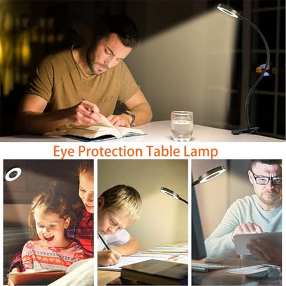 Brokimis Clip on Light LED Reading Book Study Lamp 3 Color Modes 10 Brightness Eye Protection 360° Flexible Gooseneck Student Dormitory Office Desk Lamp at Night in Bed - color: Black