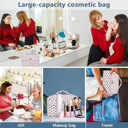 Gosect Large Makeup Bag, Cute Cosmetic Bag for Women Girls, Floral Coquette Aesthetic Toiletry Bag, Travel Make Up Organizer Bag (Strawberry) - color: 038Strawberry