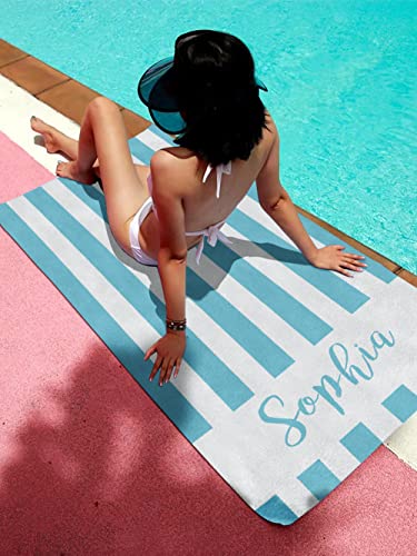 Personalized Beach Towel Graduated Gifts for Students Custom Microfiber Beach Towels with Name Sand Free Pool Towel Quick Dry Blanket Stripes Print Beach Towels for Adults 30x60 Inch-Light Blue - color: Light Blue