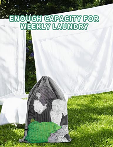 Mesh Laundry Bags with Adjustable Shoulder Strap, 24" x 36" Heavy Duty Nylon, Drawstring Closure, 3-Pack, Mixed Colors - color: Grey, White, Black-1