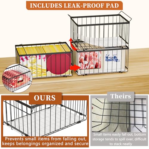 Large Freezer Organizer Bins, Upgrade Quick Expand/Collapse Feature, for 5-9 Cu.Ft Deep Freezer, 3 Pack Stackable Deep Freezer Organizer Bins, Black Wire Foldable Baskets (Black 3 Pack) - color: Black