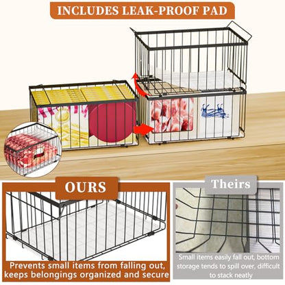 Large Freezer Organizer Bins, Upgrade Quick Expand/Collapse Feature, for 5-9 Cu.Ft Deep Freezer, 3 Pack Stackable Deep Freezer Organizer Bins, Black Wire Foldable Baskets (Black 3 Pack) - color: Black