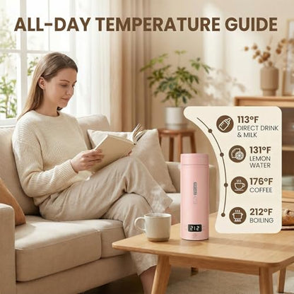 Pink Portable Electric Kettle forTravel, Small Hot Water Kettle with NTC Temperature Control and Auto Shut-Off, 316 Stainless Steel, Green 120V & 15oz - color: pink