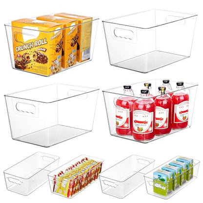 Vtopmart 8 Pack Clear Plastic Storage Bins Set, 4 Large and 4 Small Pantry Organizers and Storage Bins with Handle, Storage Containers for Pantry, Kitchen, Fridge, Cabinet Organization - size: 4 Large + 4 Small
