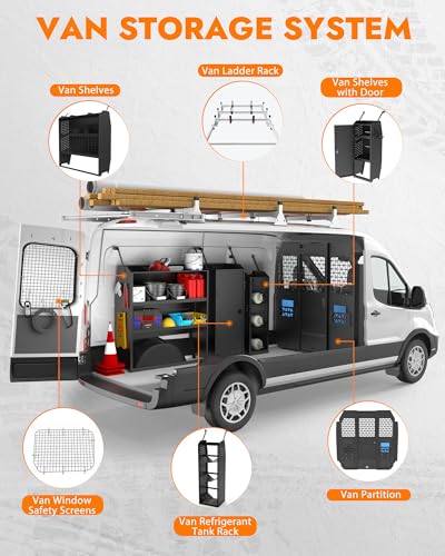 MELIPRON Steel Cargo Van Shelving Storage System Fit for NV200, Transit Connect 2014+, Chevy City Express, Promaster City with S-Shaped Hooks(52" W x 43" H x 13" D) - size: 52" W x 43" H x 13" D