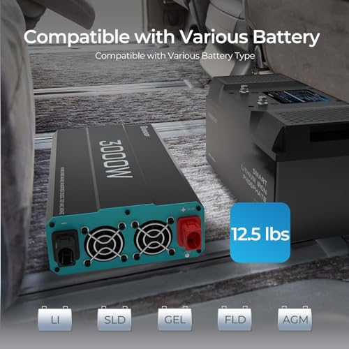 Renogy Inverter P2 3000W Pure Sine Wave Inverter 12V DC to 120V AC Converter for Home, RV, Truck, Camping, Trailer, with Wired Remote Controller, Support Li, AGM, SLD, GEL, FLD Batteries - size: 3000W(No BT & ATS)