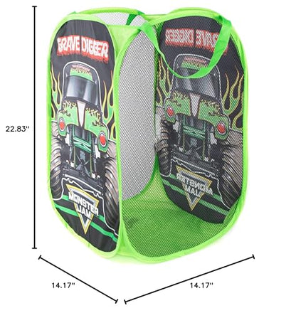 Jay Franco Monster Jam Grave Digger Pop Up Hamper - Mesh Laundry Basket/Bag with Durable Handles - color: Monster Jam - Grave Digger