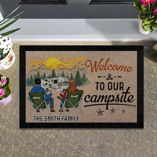 Personalized Camping Entry Doormat with Custom Family Name – “Life is Better When You’re Camping” RV Floor Mat for Trailer, Cabin or Motorhome Doorway – Gift Idea for Outdoor Travel Lovers - color: Campingdm 3