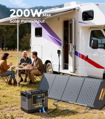 Lipower 1200W Portable Power Station, 1075Wh Solar Powered Generator AC Outlets(2000W Peak) with PD USB Ports, Electric Generator for Camping, Power Supply, Home Use, Emergency, Road Trip - size: 1075Wh(1200W)