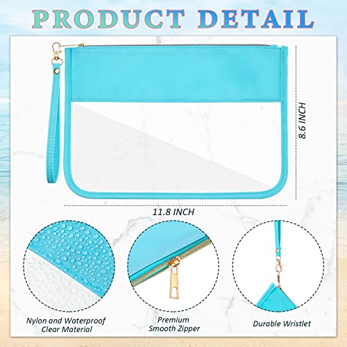 Sanwuta 3 Pcs Sunscreen Bag Clear Flat Zipper Pouch, Summer PVC Waterproof Zipper Makeup Bag, Chenille Letter Snack Travel Cosmetic Tote Pouch Set for Beach Women Teacher Gifts(Pink, Green, Blue) - color: Pink, Green, Blue