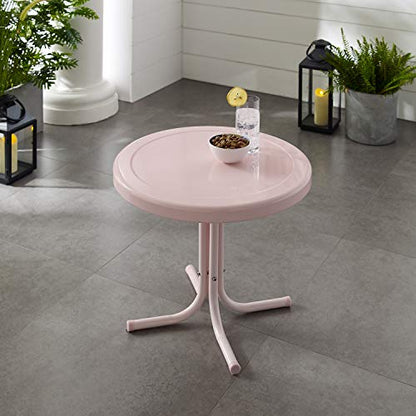 Crosley Furniture Griffith Weather Resistant Retro Metal Outdoor Side Table for Patio, Deck, Porch, Pink - color: Pink