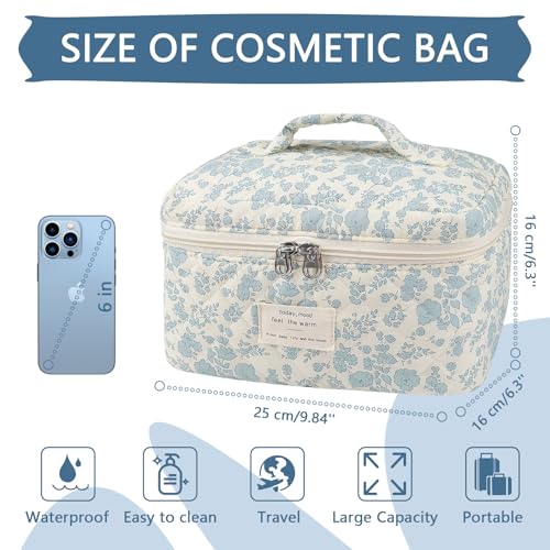Gosect Large Makeup Bag, Cute Cosmetic Bag for Women Girls, Floral Coquette Aesthetic Toiletry Bag, Travel Make Up Organizer Bag ((White Butterfly Flower)) - color: 024White Butterfly Flower