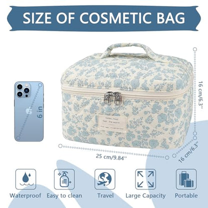 Gosect Large Makeup Bag, Cute Cosmetic Bag for Women Girls, Floral Coquette Aesthetic Toiletry Bag, Travel Make Up Organizer Bag ((White Butterfly Flower)) - color: 024White Butterfly Flower