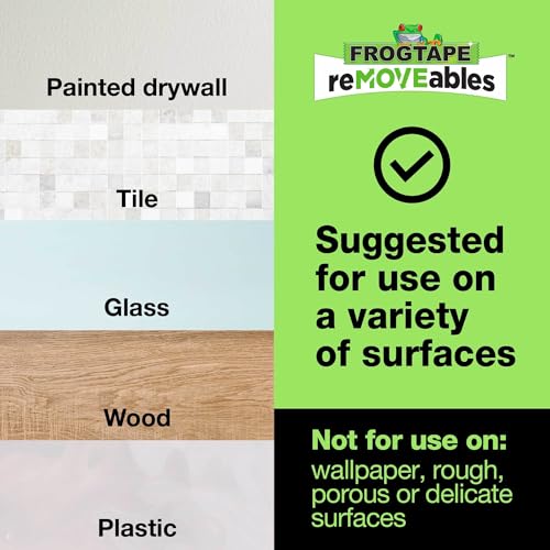 FrogTape reMOVEables Heavy Duty Wall Hooks - 8 Hooks and 12 Strips - Holds up to 3 lbs - No Damage - Easy to Remove & Reuse - Medium Wall Hook with Adhesive Strips - White (Pack of 8) - size: Pack of 8, style: Medium