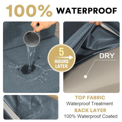 H.VERSAILTEX 100% Waterproof RV Dinette Cushion Covers Jacquard Stretch Camper Couch Cover Washable Cushion Covers Replacement Seat Cover Crizzle Pattern (1 Backrest & 1 Bench Cover, Stoneblue) - color: Stoneblue, size: 1 Set