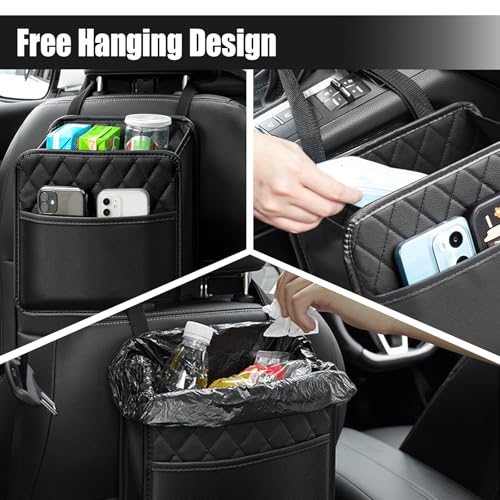 Foldable Car Seat Back Organizer, Large Capacity Hanging Car Backseat Storage Bag with Cup Holders, PU Leather Waterproof Car Trash Bag Can, Car Travel Accessories for Most Vehicles (2PCS) - size: 2PCS