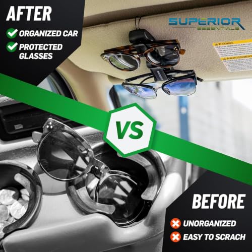 SUPERIOR ESSENTIALS Sunglass Holder for Car Visor Clip - Sun-Glasses Holder and Ticket Card Clips - Car Visor Accessories - Luxury Eyeglass Car Mount (Pack 1) - size: 1 PC