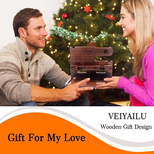 VEIYAILU Gifts for Men Women Dad Husband Boyfriend Wood Phone Docking Station Nightstand Organizer for Men Birthday Gifts (Dark Brown) - color: dark brown