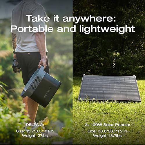 EF ECOFLOW Solar Generators, DELTA 2 Portable Power Station with 2PCS 100W 12V Solar Panels, 1024Wh LFP Battery, Fast Charging, Power Station for Home Backup, Camping&RVs - style: DELTA 2+2X100W Solar Generator