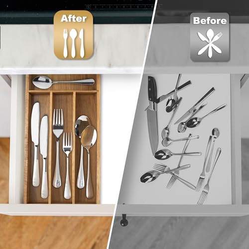 Acacia 4 Slot Silverware Drawer Organizer - Cutlery Holder with Flatware Tray - color: Acacia, size: 4 Slots
