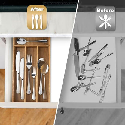Acacia 4 Slot Silverware Drawer Organizer - Cutlery Holder with Flatware Tray - color: Acacia, size: 4 Slots