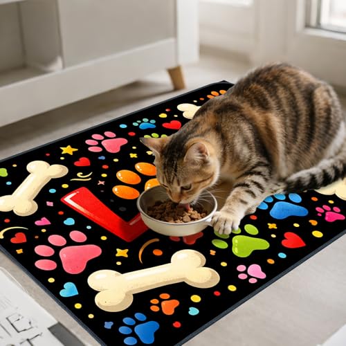 Nuxovilar Pet Food Mat Dog Supplies Vibrant Love-Themed Polyester (23.62×17.71 inches) Bowl Water Spill Pad Feeding Gear for Kitchen, Pet Station, Dining Area - color: TT17786