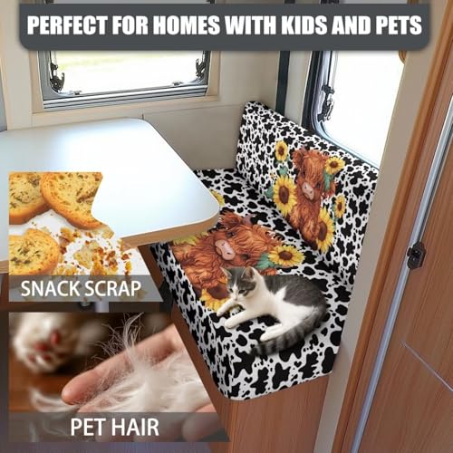 Highland Cow Print RV Dinette Cushion Covers Universal Sunflower RV Stretch Sofa Seat Slipcovers 2 Pack with 1 Bench Cover and 1 Backrest Cover Camper Accessories for Inside - color: Highland Cow Print