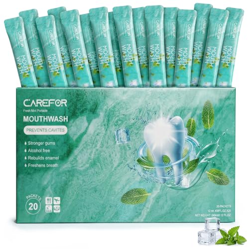 Mouthwash Travel Size - Portable Packets to Go, Alcohol & Fluoride Free Fresh Mint Mouthwash Strips for Superior Oral Hygiene,Disposable Packs (Pack of 20) - color: Green, size: 0.02 Fl Oz (Pack of 20)