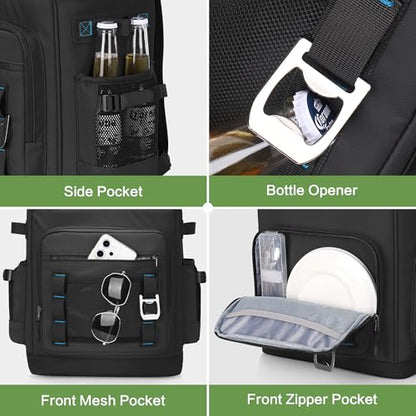 42 Can Backpack Cooler,40L Insulated Double Decker Leakproof, Waterproof Travel Cooler Backpack for Beach Camping Picnic Travel - color: black