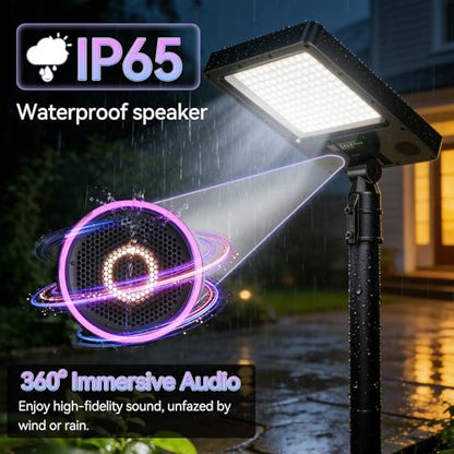 102" Solar Outdoor Street Lights with Speaker, Pole & Remote, Portable IP65 Waterproof LED Solar Flood Motion Post Light, Dusk to Dawn Solar Floor Lamp for House, Yard, Garden, Patio, Garage, Driveway - size: 102'' Height with audio speaker