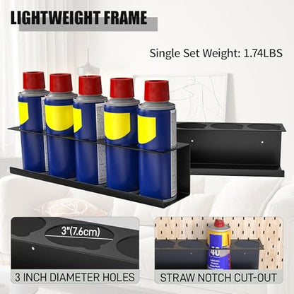 Riciakik 6 Pack Spray Bottle Holder Wall-Mounted, Aerosol Spray Can Holder Storage Rack, Heavy-Duty Paint Bottle Organizer with 30 Holes, Steel Black Spray Rack for Garage, Shop, Home or Tool Trailer - style: 6 Pack