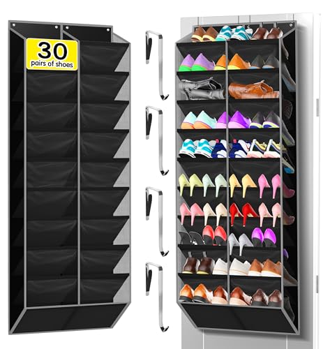 Kotkn 10-Tier Over the Door Shoe Organizer, 20 Pockets Holds 20-30 Pairs, Heavy-Duty Oxford Fabric with Hexagon Mesh for Boots & Sneakers-Black - color: 20-cell Black