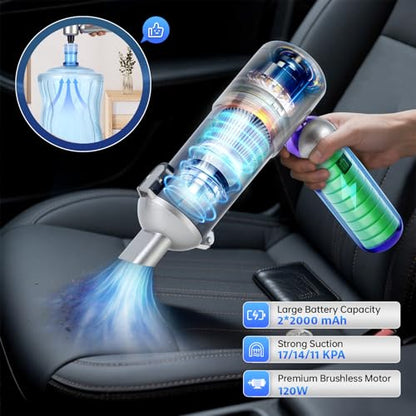 Bug Vacuum Catcher, Mini Handheld Car Vacuum Portable Cordless, 180° Foldable, 17KPa Powerful Suction, Rechargeable Cleaner for Insects, Spiders, Home, Travel & Garden, AeroVac Car Vacuum V15 Pro