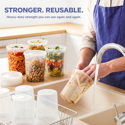 GUSTO [32 oz. - 24 Count Plastic Deli Containers with Lids - Disposable Food Storage Containers With Airtight Lids, Ideal for Soups, Stews, and Meal Prep - size: 32 oz