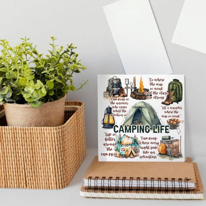 Camping Desk Decorations Wooden Sign, Camp Decor for Home Cabin RV Camper, Camper Gifts for Women Men Camp Lover, Camping Life