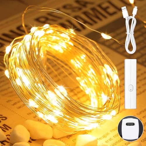 Lakumu 132FT(33×4) Warm White Fairy Lights, Rechargeable Battery Operated String Lights with Timer, 8 Modes Waterproof LED Twinkle Lights for Bedroom Christmas Wedding Centerpiece Table Decor - color: Warm White, size: 132FT(33FT*4)