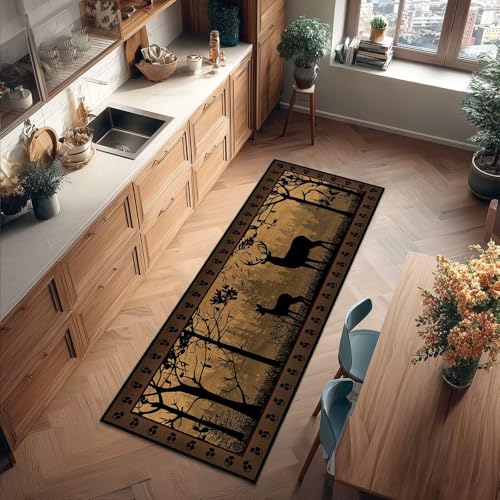 Rustic Cabin Wildlife Runner Rug 2x6,Deer Country,Vintage Hallway Rugs Indoor Entrance Door Mat Washable Kitchen Runners Non Slip Accent Area Rug Ultra-Thin Throw Carpet for Entryway Hallways Laundry - color: Brown Black, size: 2'x6'