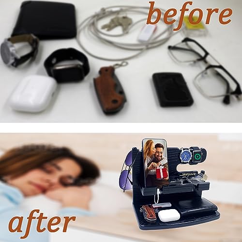 VEIYAILU Gifts for Men Dad Women Husband Boyfriend Him Nightstand Organizer for Men Wood Phone Docking Station Birthday Gifts (Black) - color: black