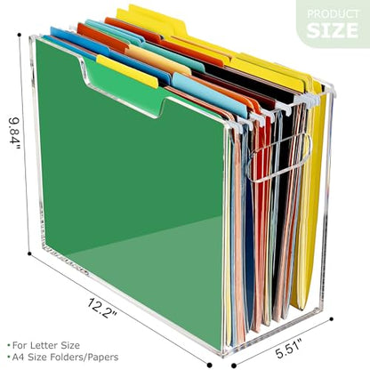 DINGHUO Acrylic File Organizer for Desk, Letter Size Hanging File Folder Holder with Handles, Clear Portable Storage Box for Office Home School -1 Pack - size: L Letter