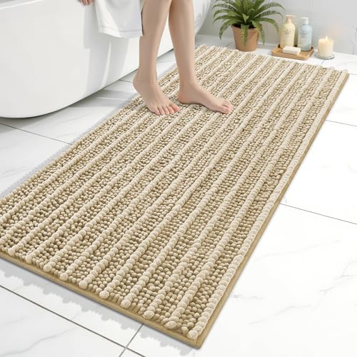Arotive Luxury Bathroom Rugs 45x27, Extra Soft Thick Absorbent Shaggy Chenille Bath Rugs, Non-Slip Machine Wash Dry, Bath Mats for Bathroom Floor, Tub and Shower, Home Decor Accessories, Beige - color: Beige, size: 45" X 27"