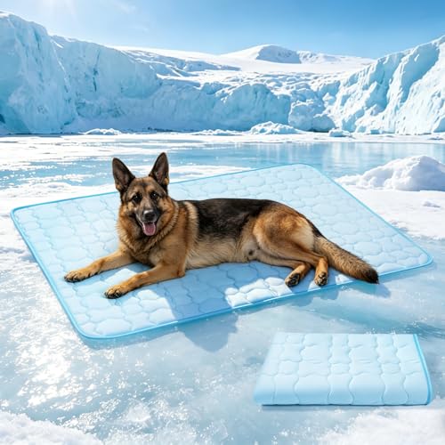 Mora Pets Dog Cooling Mat Pet Cooling Pad for Extra Large Dogs Q-Max>0.5, Breathable Washable Self Cool Dog Mat for Indoor Floors, Crate, Sofa & Outdoor Use, Non Gel Summer Ice Silk Cold Pad XL 47x32 - color: Blue, size: 47" x 32" (X-Large)