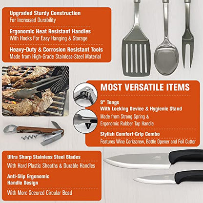 BOMKI Grilling & Camping Cooking Utensils Set - BBQ & Camping Kitchen Set with Case - style: Green Lite