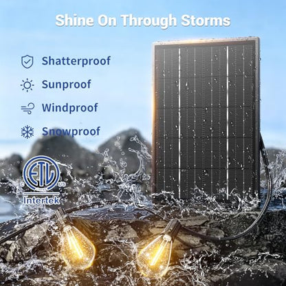 100FT Solar String Lights Outdoor Waterproof, 35+1 LED Solar Powered Lights with Remote Control, 3 Light Modes & Dimmable, USB-C Charging for Patio, Backyard, Garden, Camping - size: 100FT+Remote