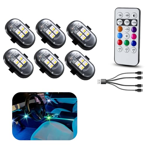 Upgraded 6PCS Wireless LED Lights for car with Remote, Rechargeable Waterproof 8-Color Interior Car Light, Mini LED Strobe Lights for Vehicle Drone Motorcycle Bike - size: 6 PCS