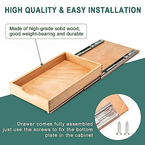Pull Out Drawers for Kitchen Cabinets, Pull Out Cabinet Organizer, Fully Assembled Wood Cabinet Pull Out Drawer, Fast and Easy DIY Installation, 11”W x 21”D - size: 11”W x 21”D