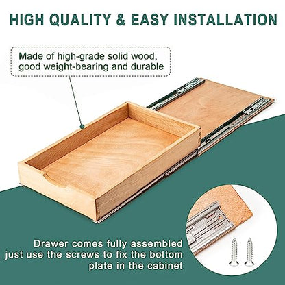 Pull Out Drawers for Kitchen Cabinets, Pull Out Cabinet Organizer, Fully Assembled Wood Cabinet Pull Out Drawer, Fast and Easy DIY Installation, 11”W x 21”D - size: 11”W x 21”D