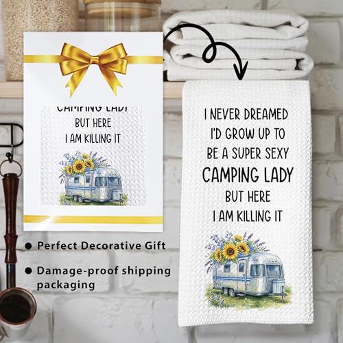 Camping Kitchen Towels 16x24 Waffle Weave, I Never Dreamed I’d Grow Up to Be a Super Sexy Camping Lady Dish Towels, Camp RV Gifts for Women, Gifts for Campers -A03 - color: Camping_03