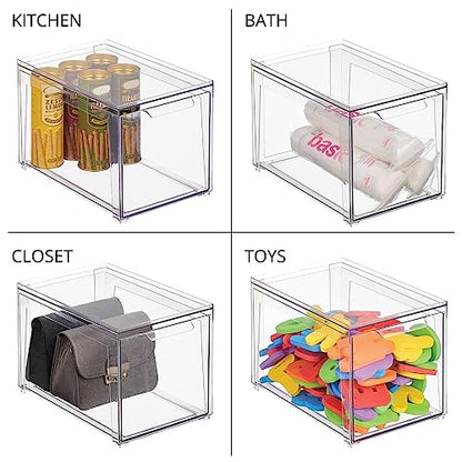 mDesign Plastic Stackable Bathroom Storage with Pull Out Bin Organizer Drawer for Cabinet, Vanity, Shelf, Cupboard, Cabinet, or Closet Organization - Lumiere Collection - Clear - size: 8 x 12 x 8 (Pack of 1)